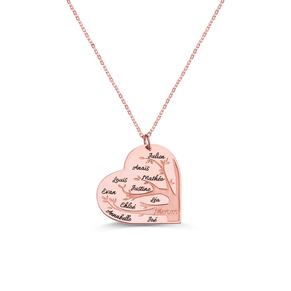 Personalized 1-12 Names Heart Family Tree Necklace Sterling Silver
