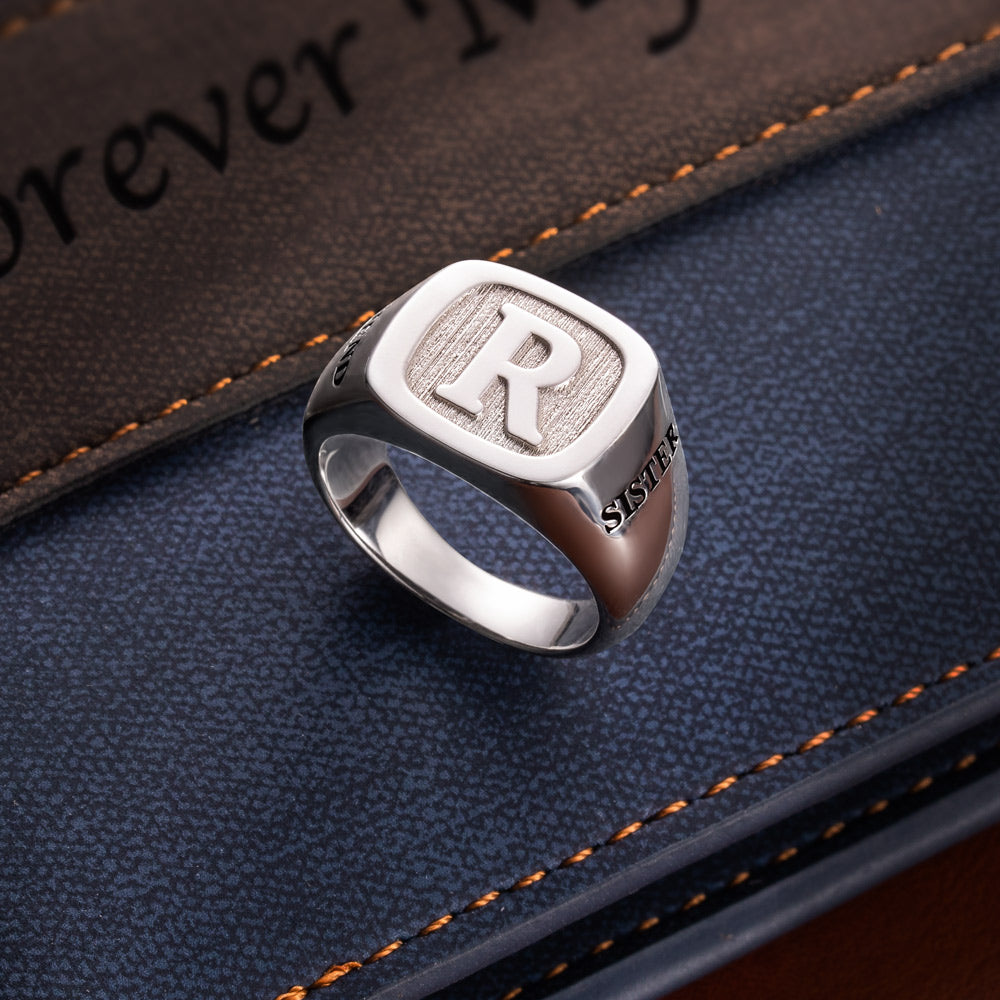 Custom Square Sterling Silver Unisex Initial Signet Ring