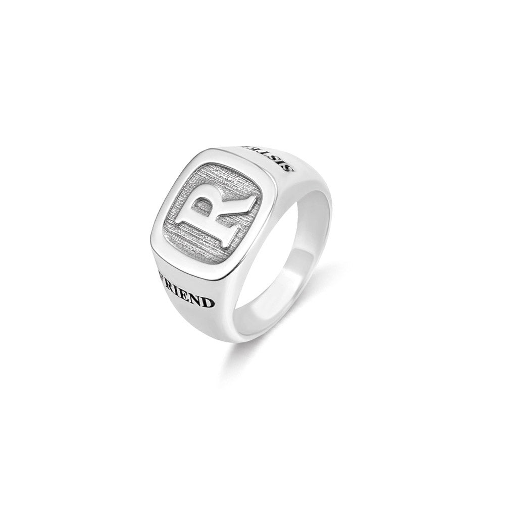 Custom Square Sterling Silver Unisex Initial Signet Ring
