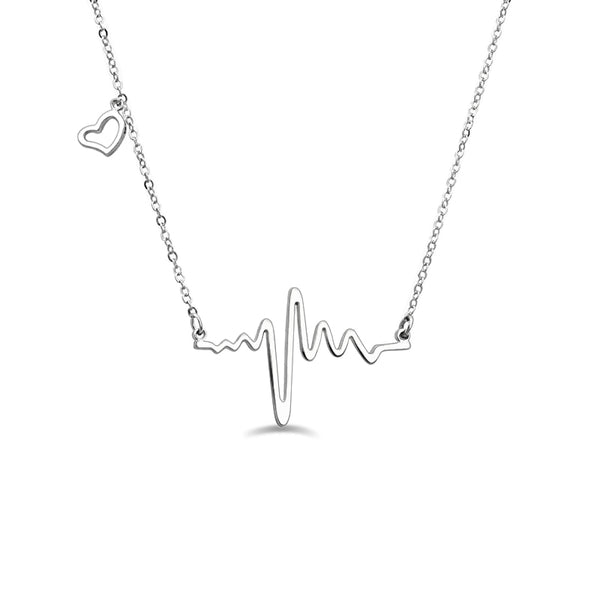 Heart Beat Necklace 16"+2" Sterling Silver 925