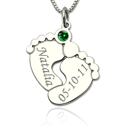 Baby Feet Birthstone and Name Necklace Gift Card & Box Set