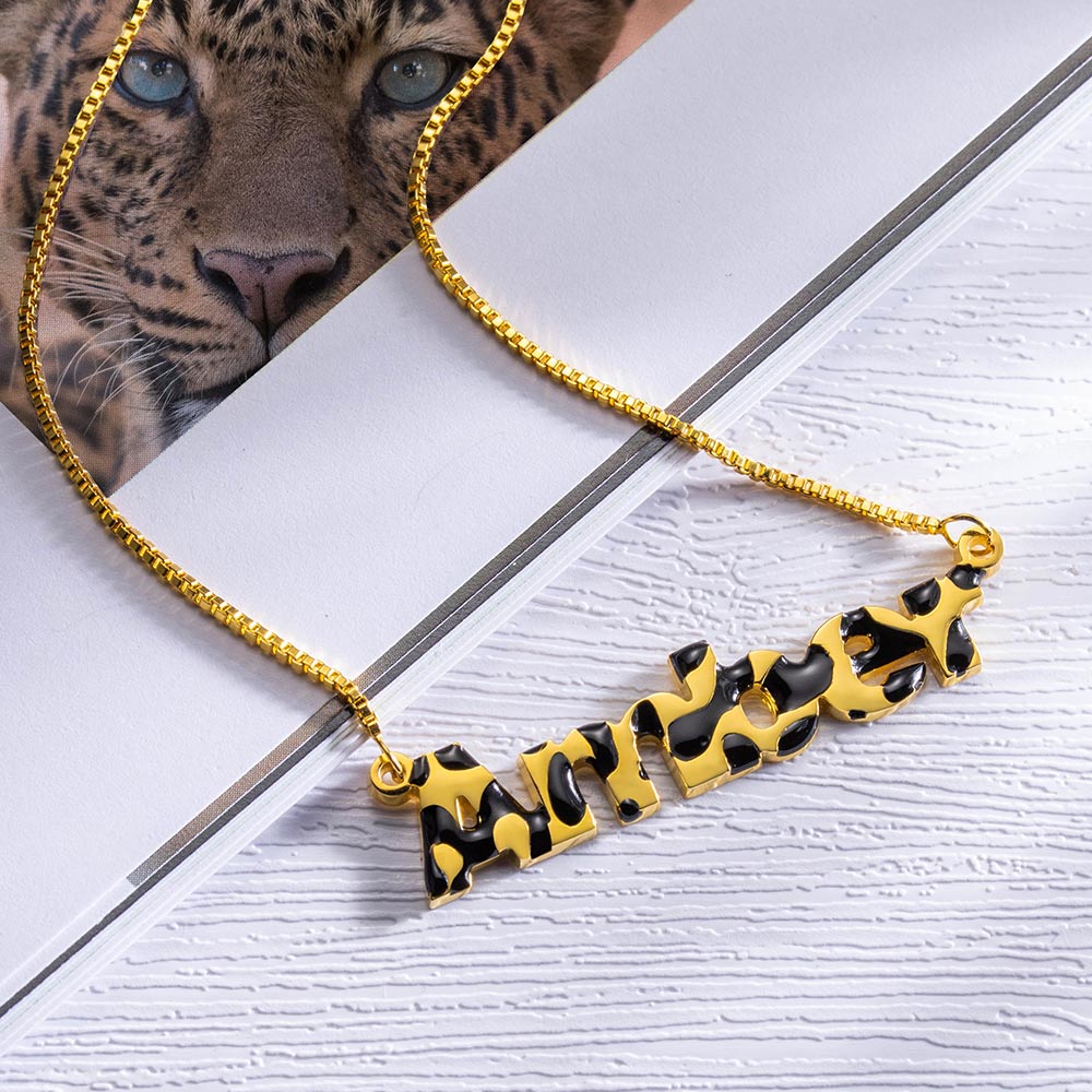Custom Leopard Name Necklace Sterling Silver