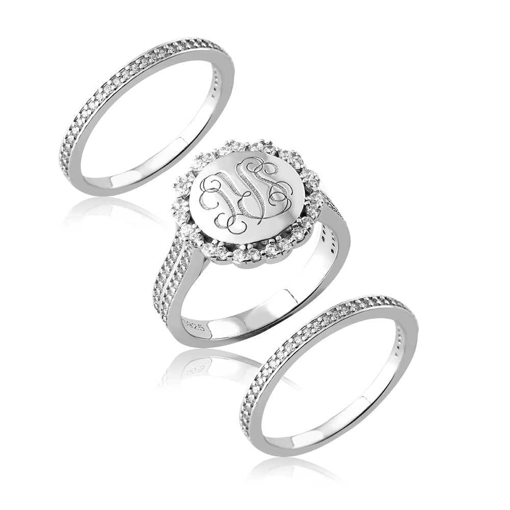 Stackable Monogram Silver Ring With Cubic Zirconia