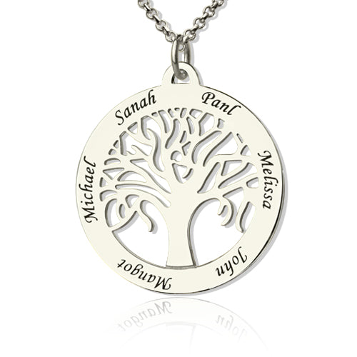 Customizable Tree Of Life Necklace Engraved 6 Names in Silver