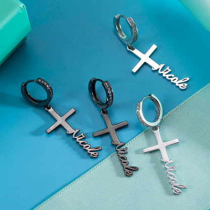 Personalized Cross Name Earrings