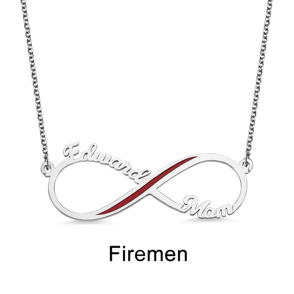 Custom Firefighter Infinity Name Necklace Sterling Silver 925