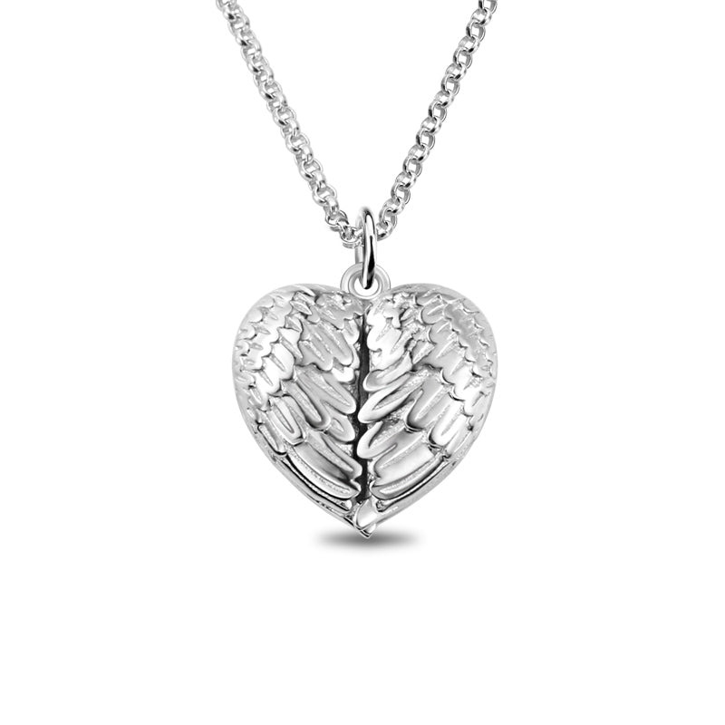 Engravable Angel Wings Sterling Silver Heart Photo Locket Necklace