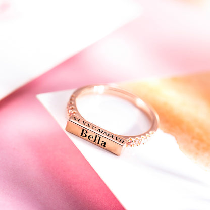 Engraved Stackable Bar Ring In Silver