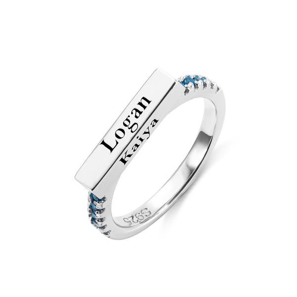 Engraved Stackable Bar Ring In Silver
