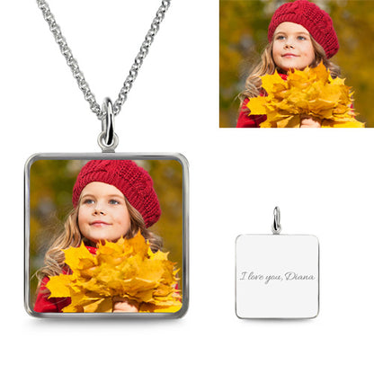 Square Engraved Epoxy Little Girl Photography Necklace