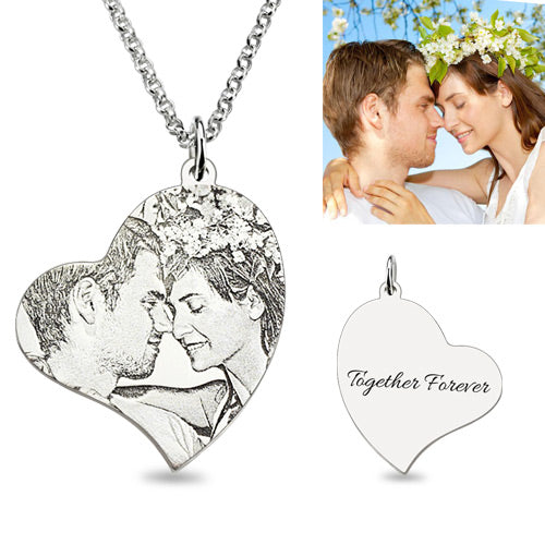 Memorial Charm Heart Photo Necklace in Sterling Silver