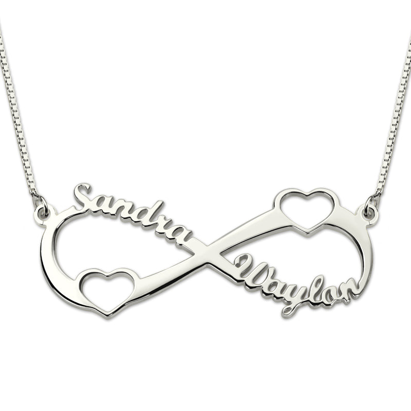 Double Heart Infinity Names Necklace Sterling Silver
