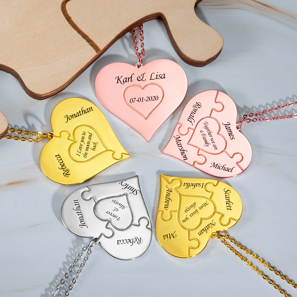 Personalized Heart Puzzle Necklace Silver