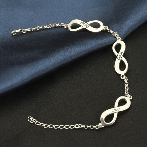 Personalized Triple Infinity Name Bracelet Sterling Silver