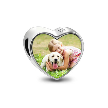 Crystal Heart Photo Charm Sterling Silver