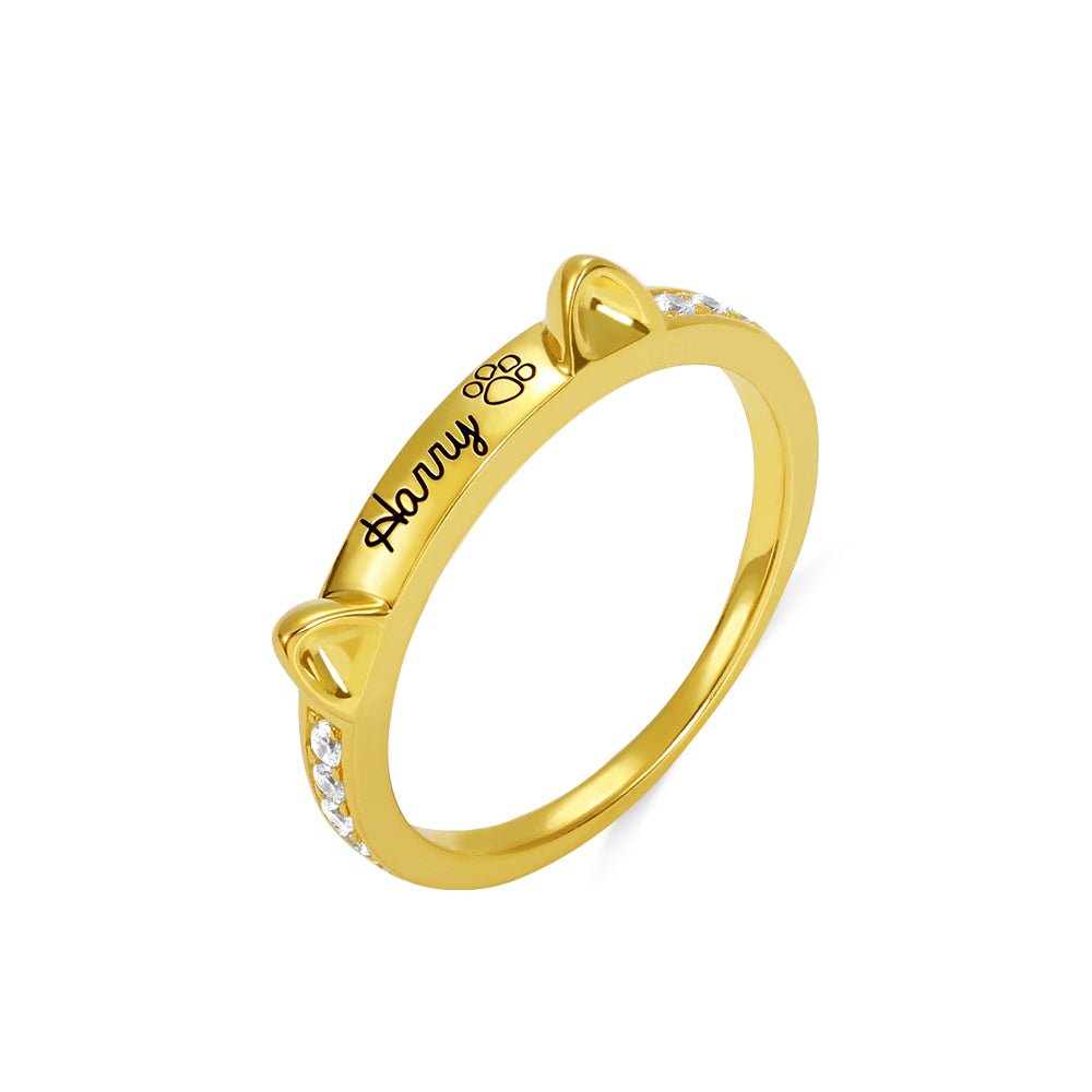 Personalized Name Cat Ring with Ears