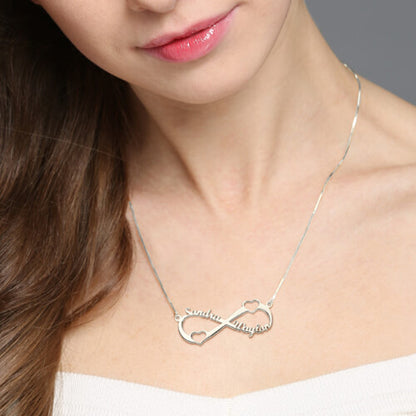 Double Heart Infinity Names Necklace Sterling Silver