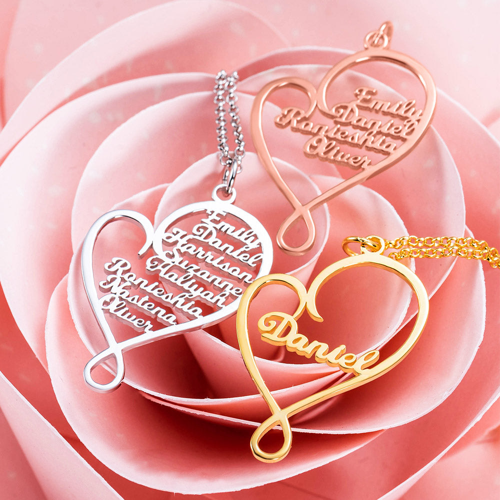 Personalized Heart and Hug Necklace for Mom Stainless Steel