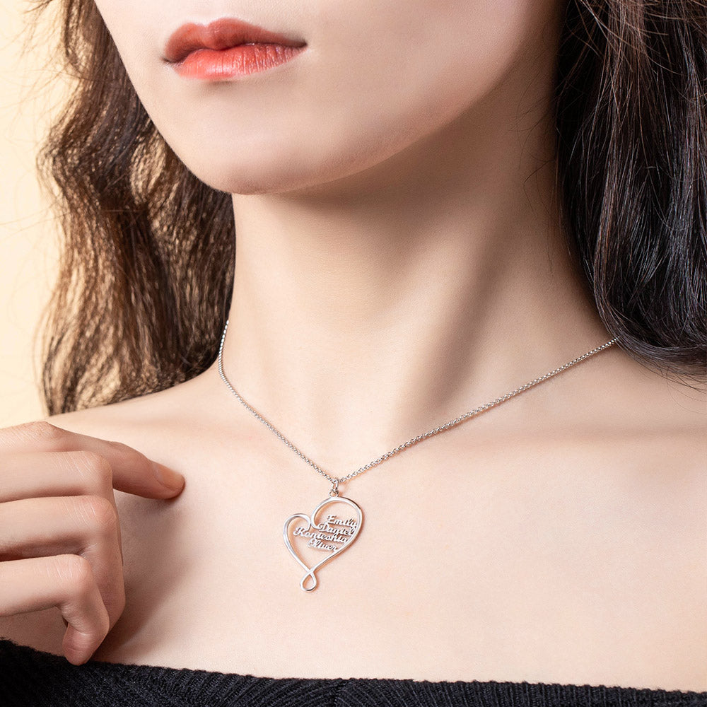 Personalized Heart and Hug Necklace for Mom Stainless Steel