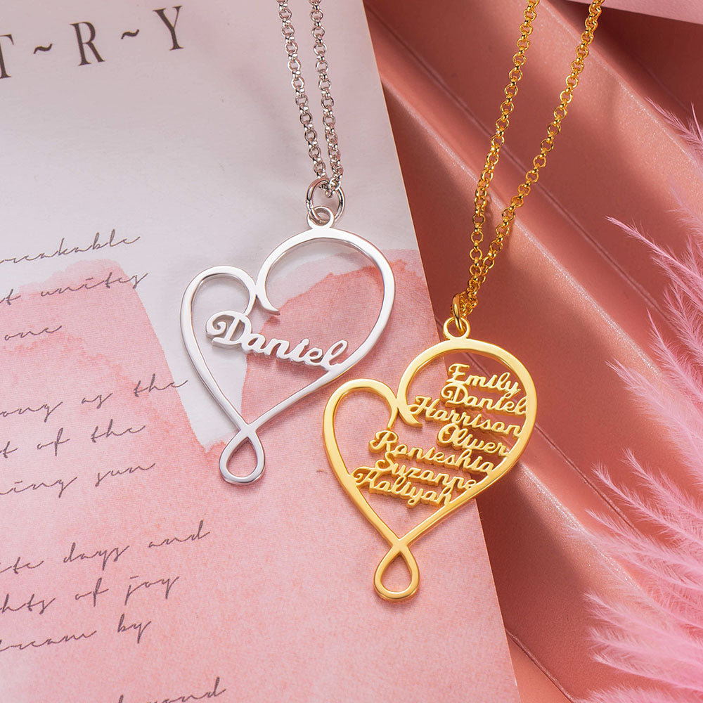 Personalized Heart and Hug Necklace for Mom Stainless Steel
