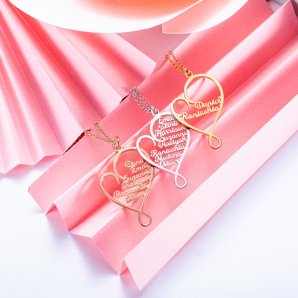 Personalized Heart and Hug Necklace for Mom Stainless Steel