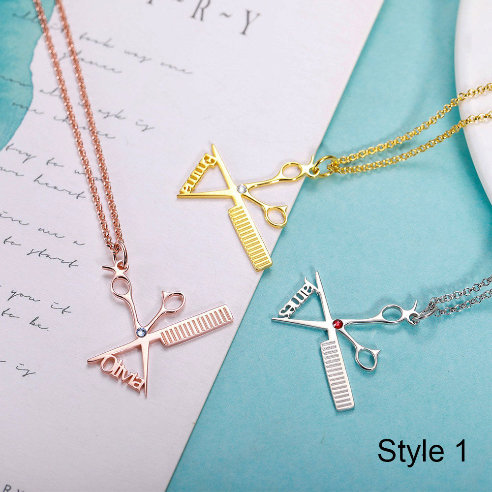Personalized Hairdresser Necklace with Birthstone