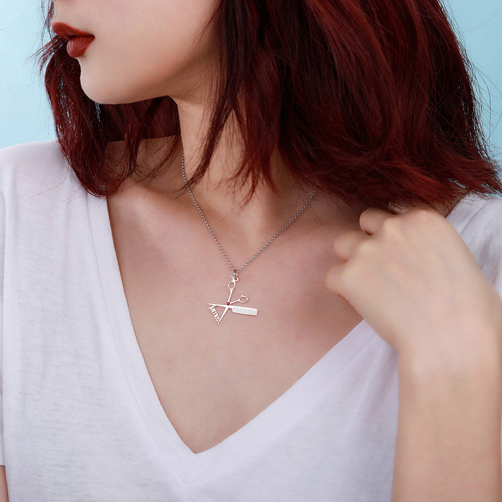 Personalized Hairdresser Necklace with Birthstone