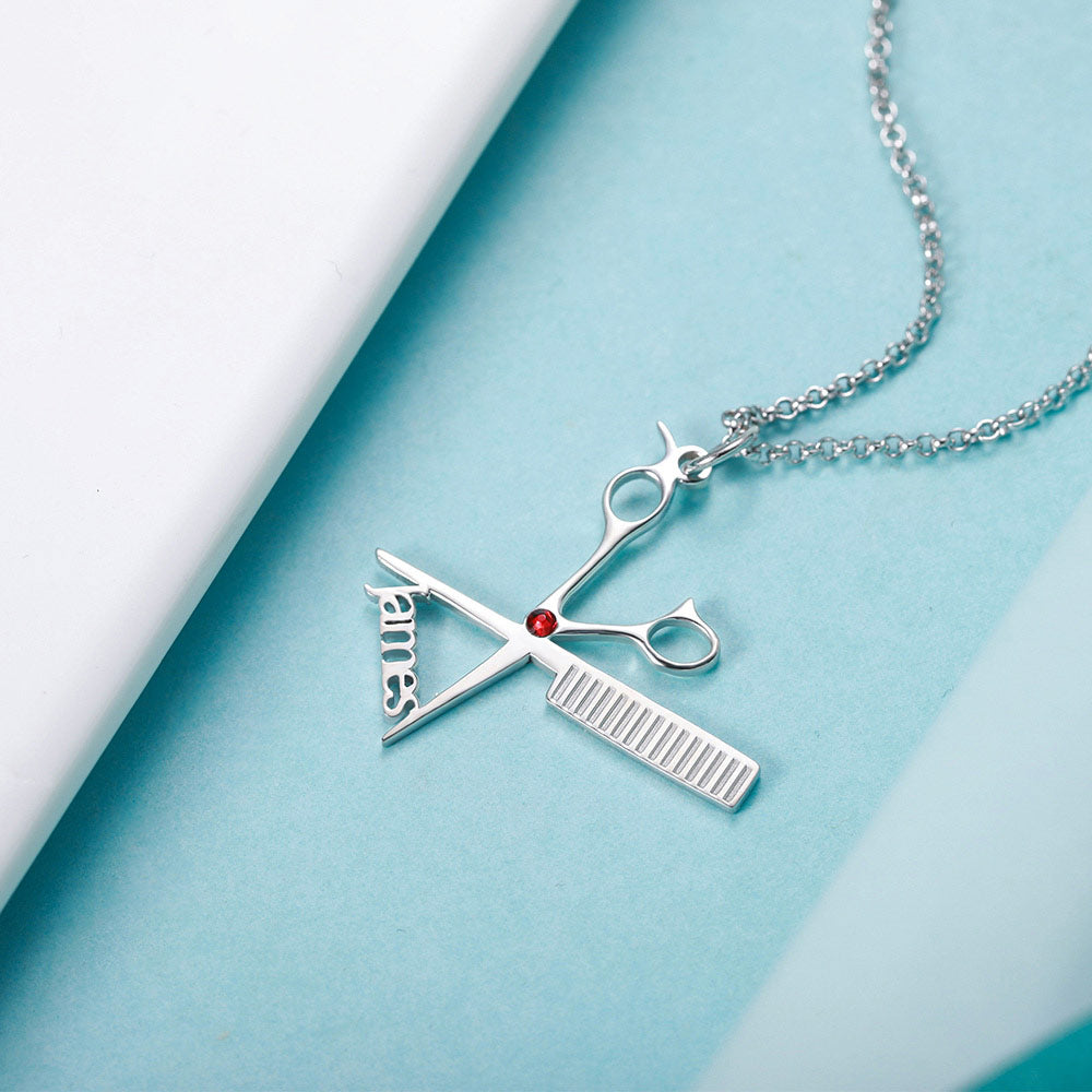 Personalized Hairdresser Necklace with Birthstone