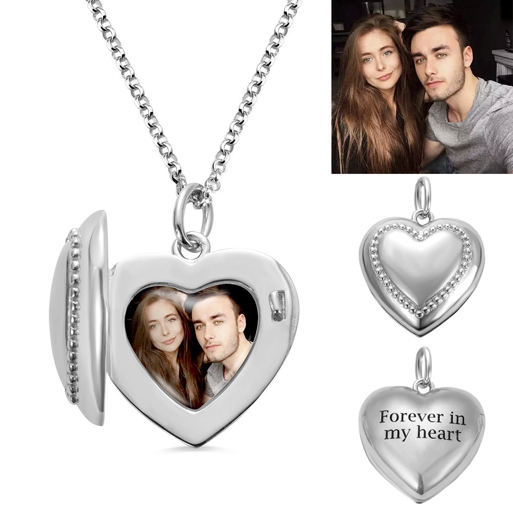 Personalized Heart Photo Necklace with Engraving Sterling Silver
