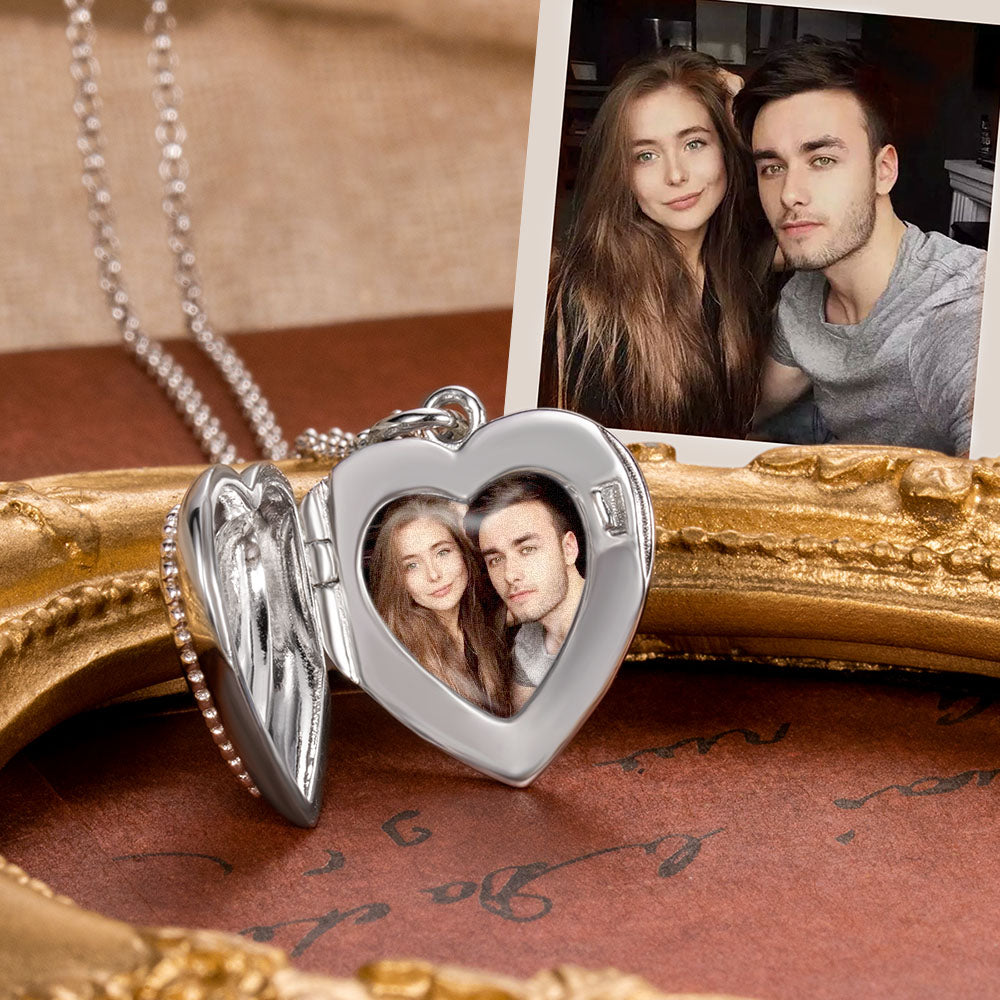 Personalized Heart Photo Necklace with Engraving Sterling Silver