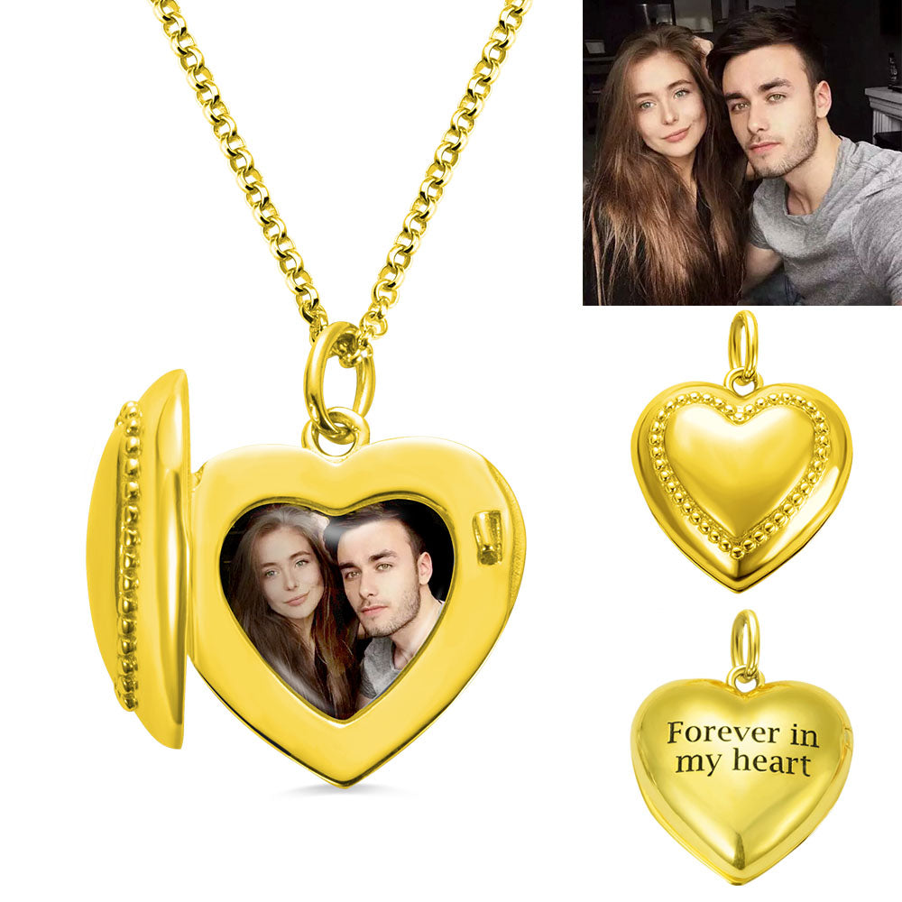 Personalized Heart Photo Necklace with Engraving Sterling Silver