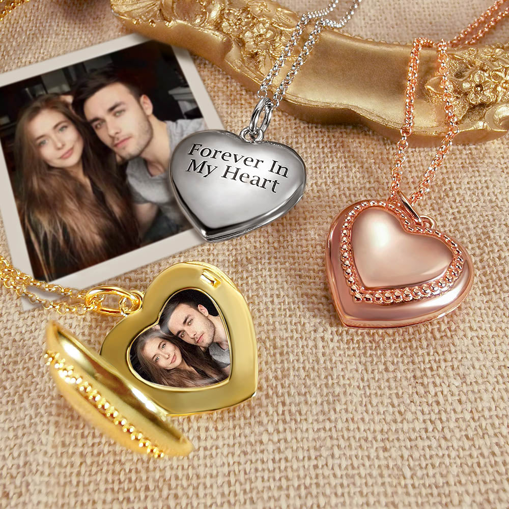 Personalized Heart Photo Necklace with Engraving Sterling Silver