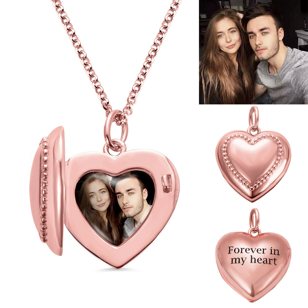Personalized Heart Photo Necklace with Engraving Sterling Silver