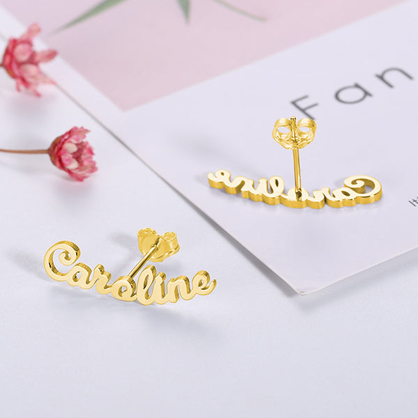 Personalized Name Stud Earrings for Her in Silver