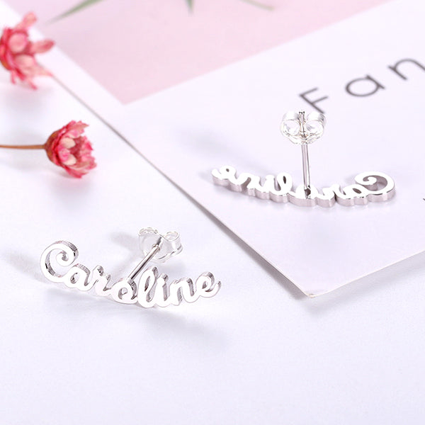 Personalized Name Stud Earrings for Her in Silver