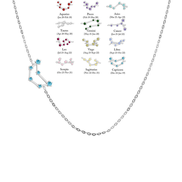 Custom Zodiac Sign Sideway Necklace with Birthstone - Star Style