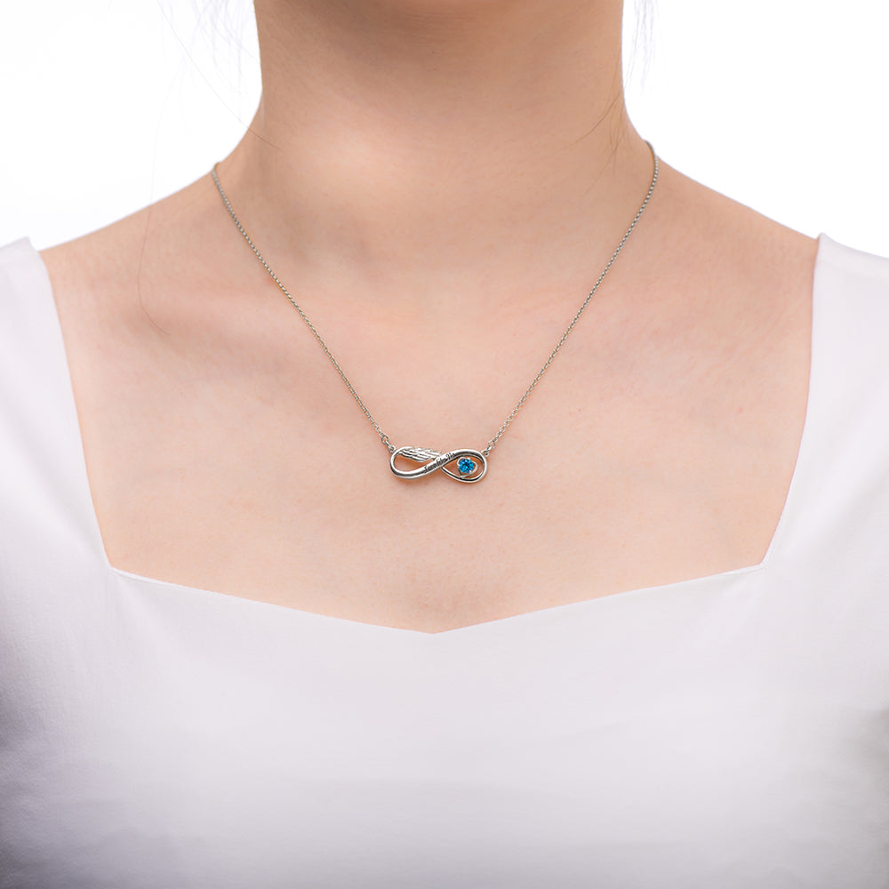 Infinity Angel Wing Necklace With Birthstone