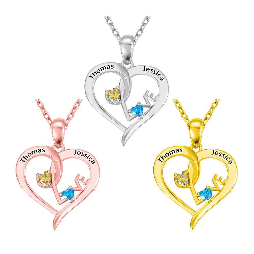 Customizable Heart-Shaped Name Necklace With Birthstones