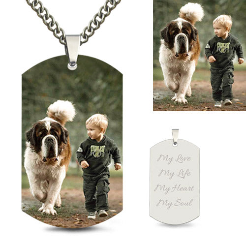 Engraved Stainless Steel Photo Necklace for Father