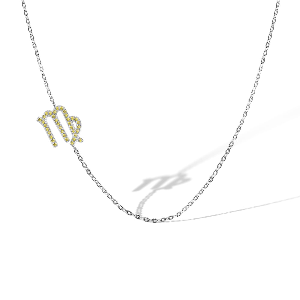 Custom Zodiac Sign Sideway Necklace with Birthstone - Symbol Style