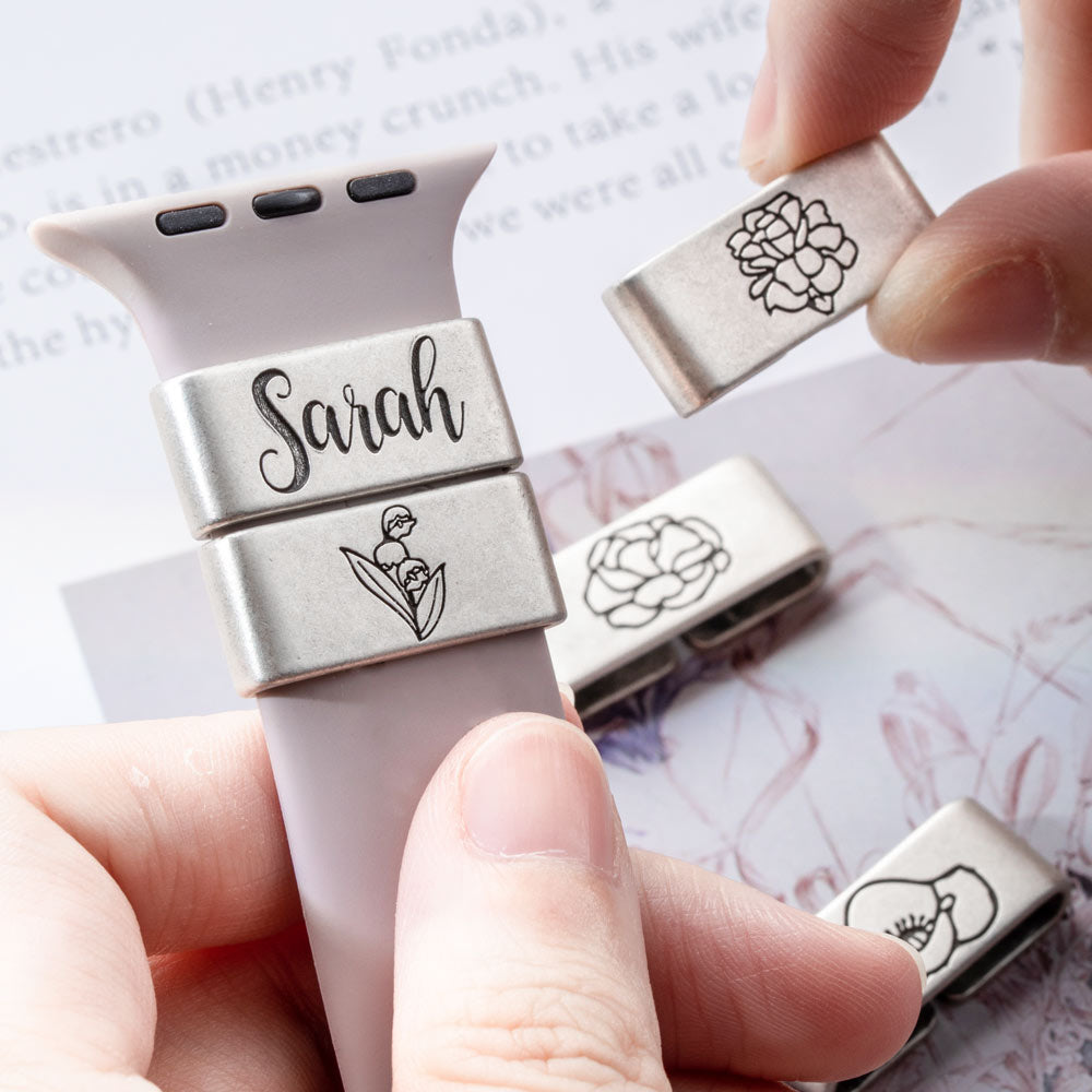 Custom Birth Flower Watch Band Charm Accessory