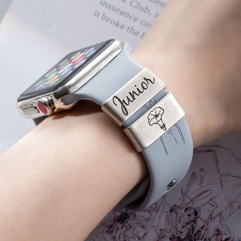 Custom Birth Flower Watch Band Charm Accessory