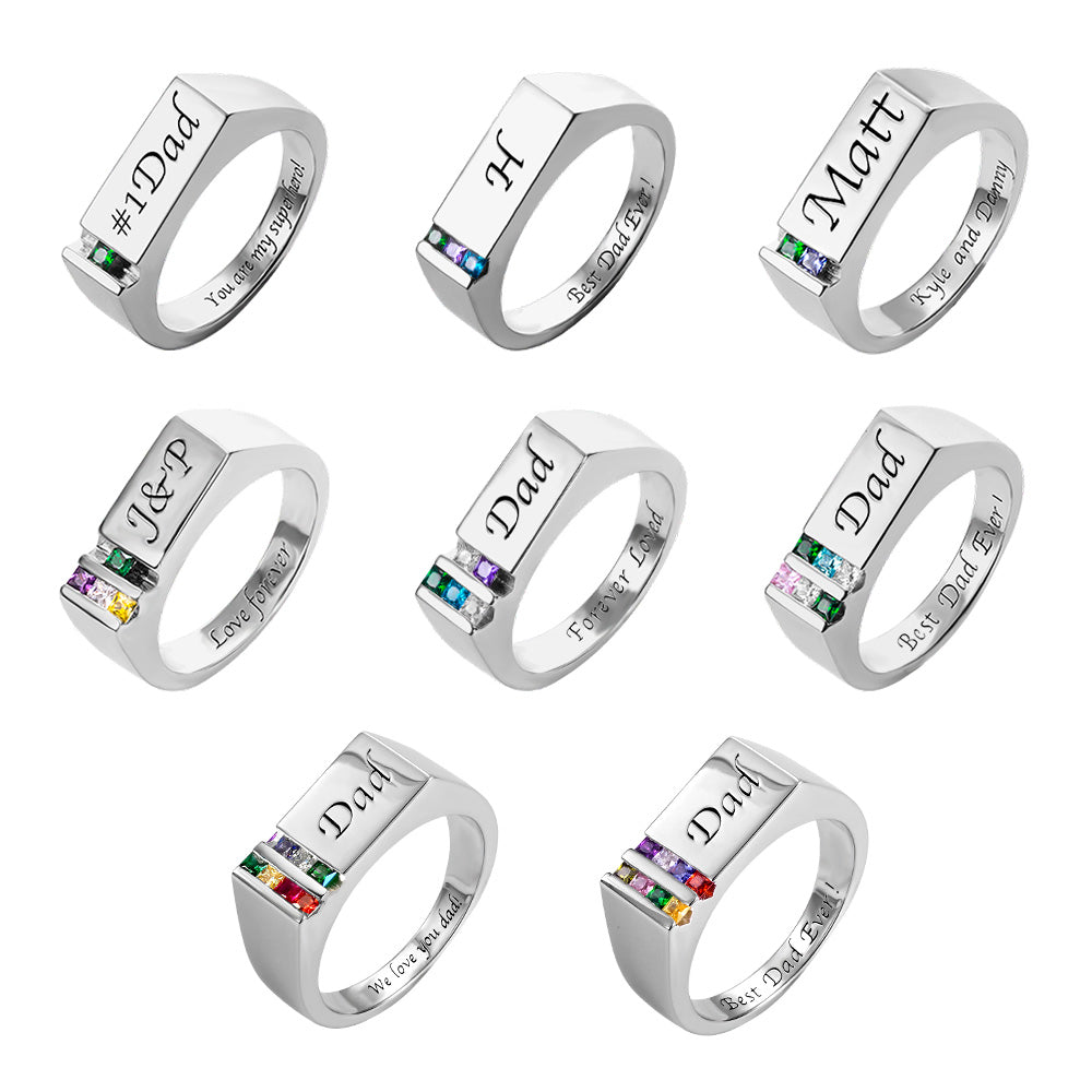 Personalized Birthstone Family Ring for Men