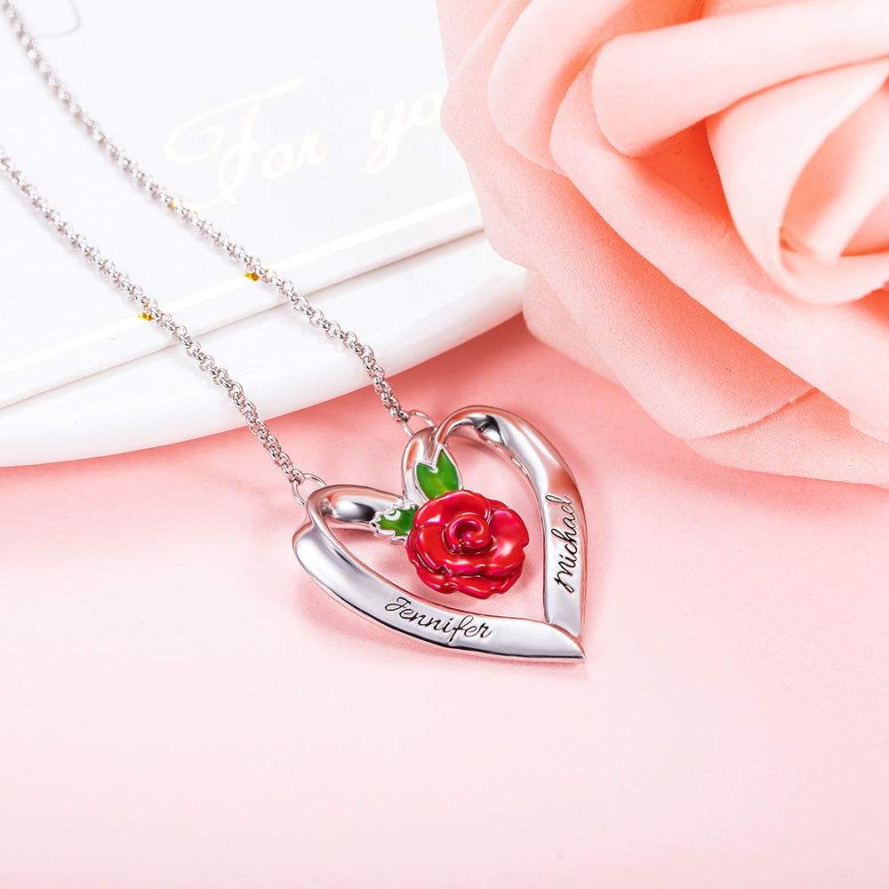 Personalized Rose Heart Necklace
