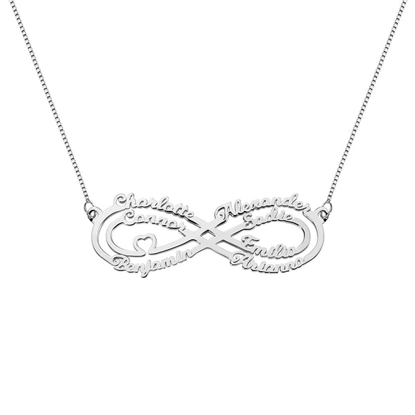 Personalized 7 Names Infinity Necklace in Silver