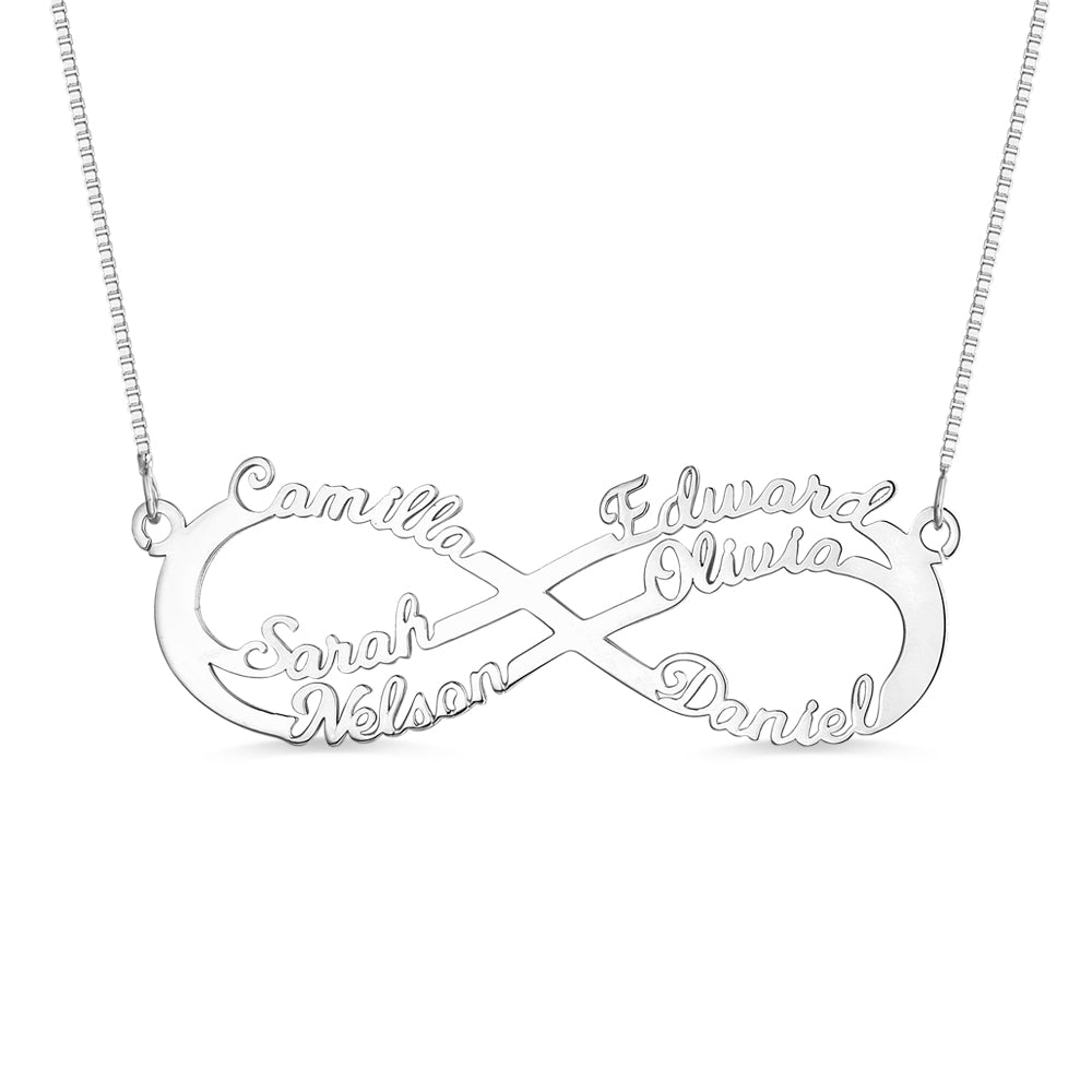 Personalized 6 Names Infinity Symbol Necklace In Silver