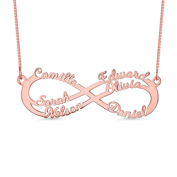 Personalized 6 Names Infinity Symbol Necklace In Silver