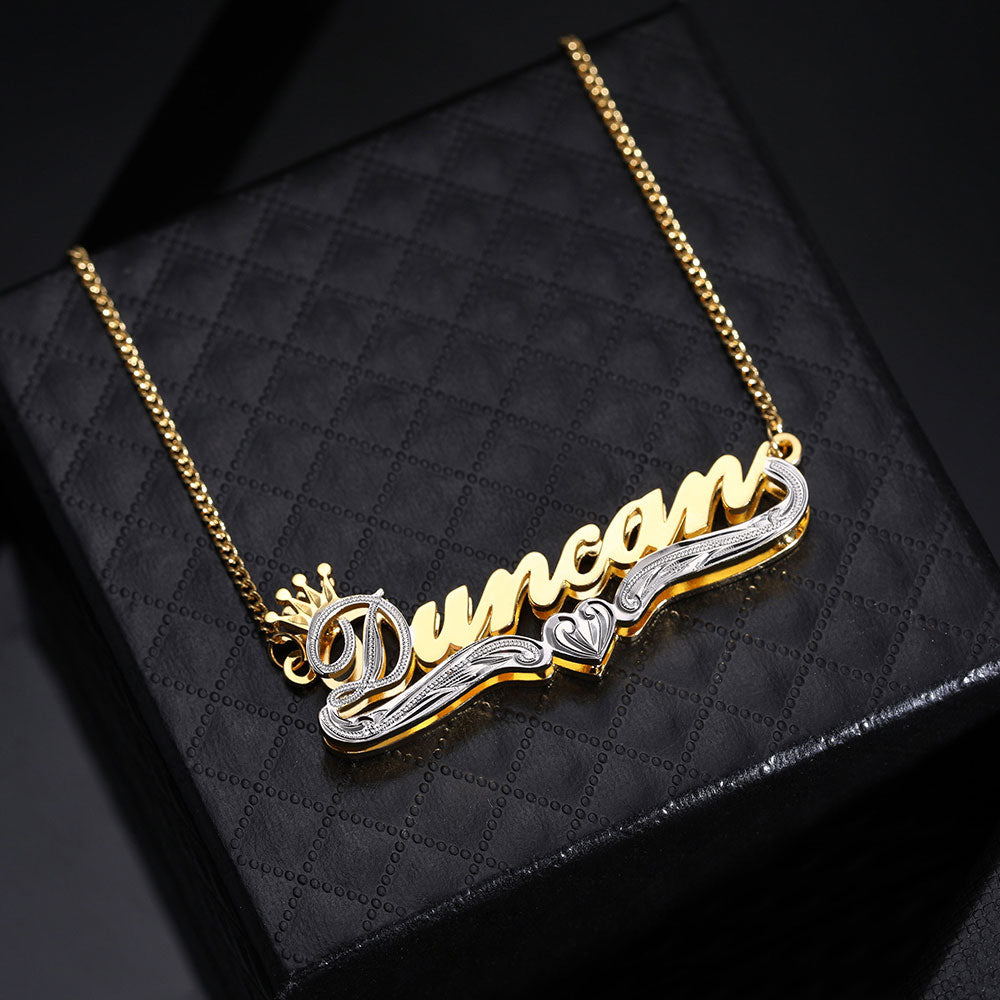 Personalized Double Plate Name Necklace in Gold