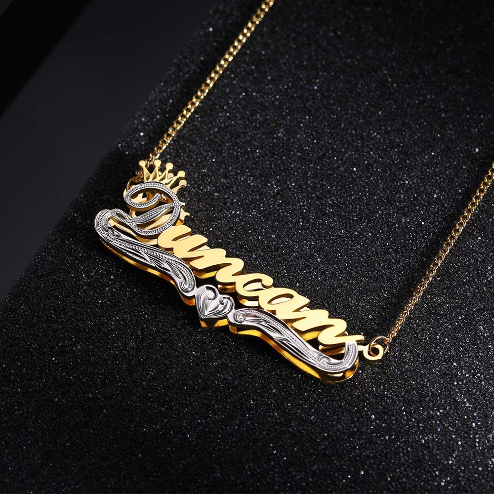 Personalized Double Plate Name Necklace in Gold