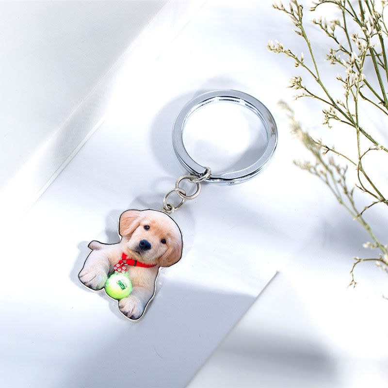 Engraved Pet Color Photo Keychain